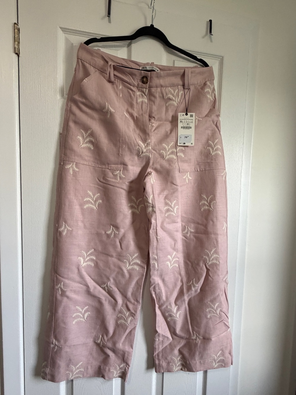Zara Pink Wide-Leg Embroidered Jeans BNWT
